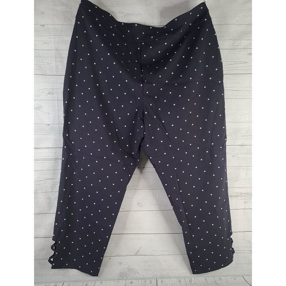 Joe B 3X Pull On Capri Pants Blue Cream Polka Dot Criss Cross Open Ankle Stretch - Picture 2 of 9
